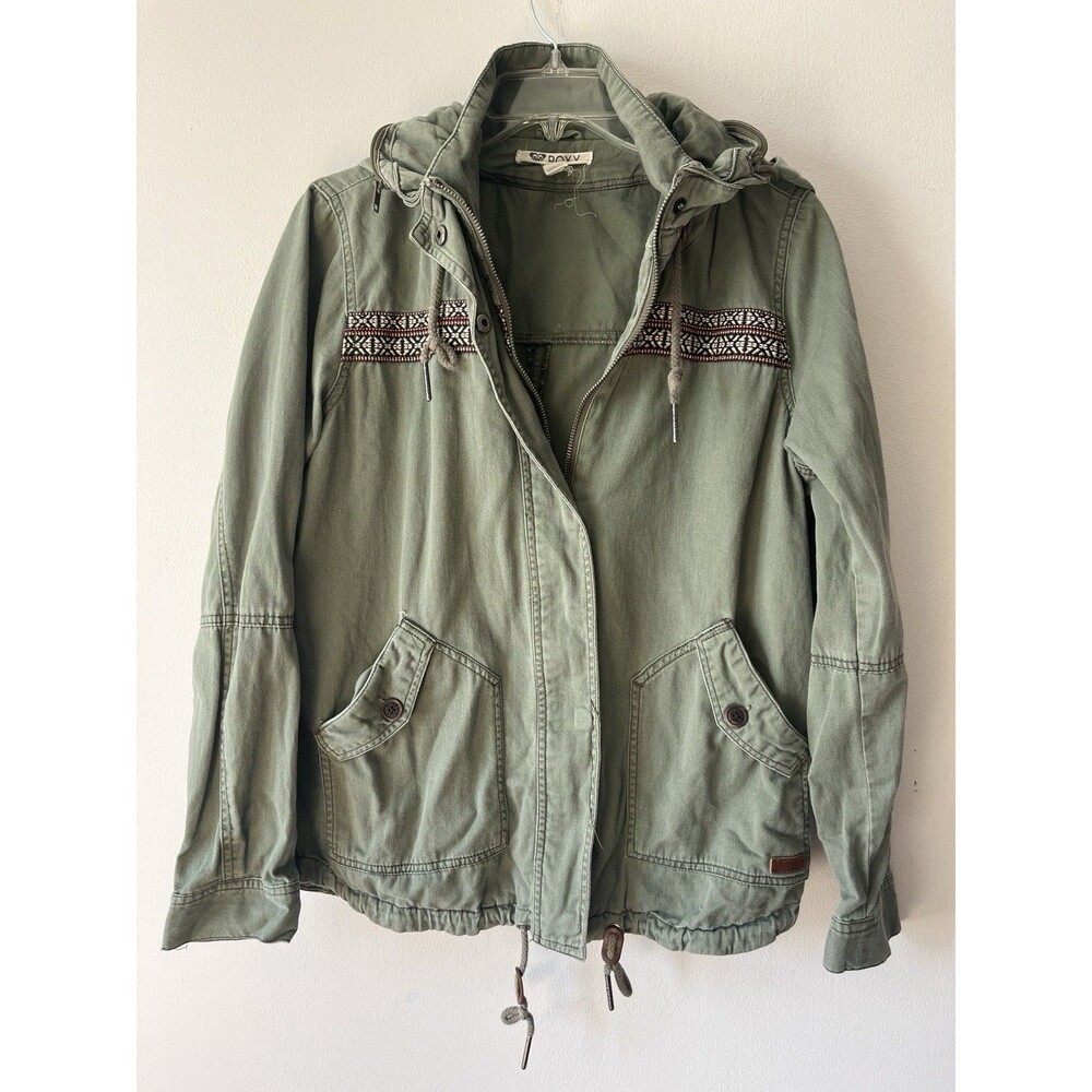 Roxy Winter Cloud Utility Jacket Olive Hooded Twilight Aesthetic Boho L